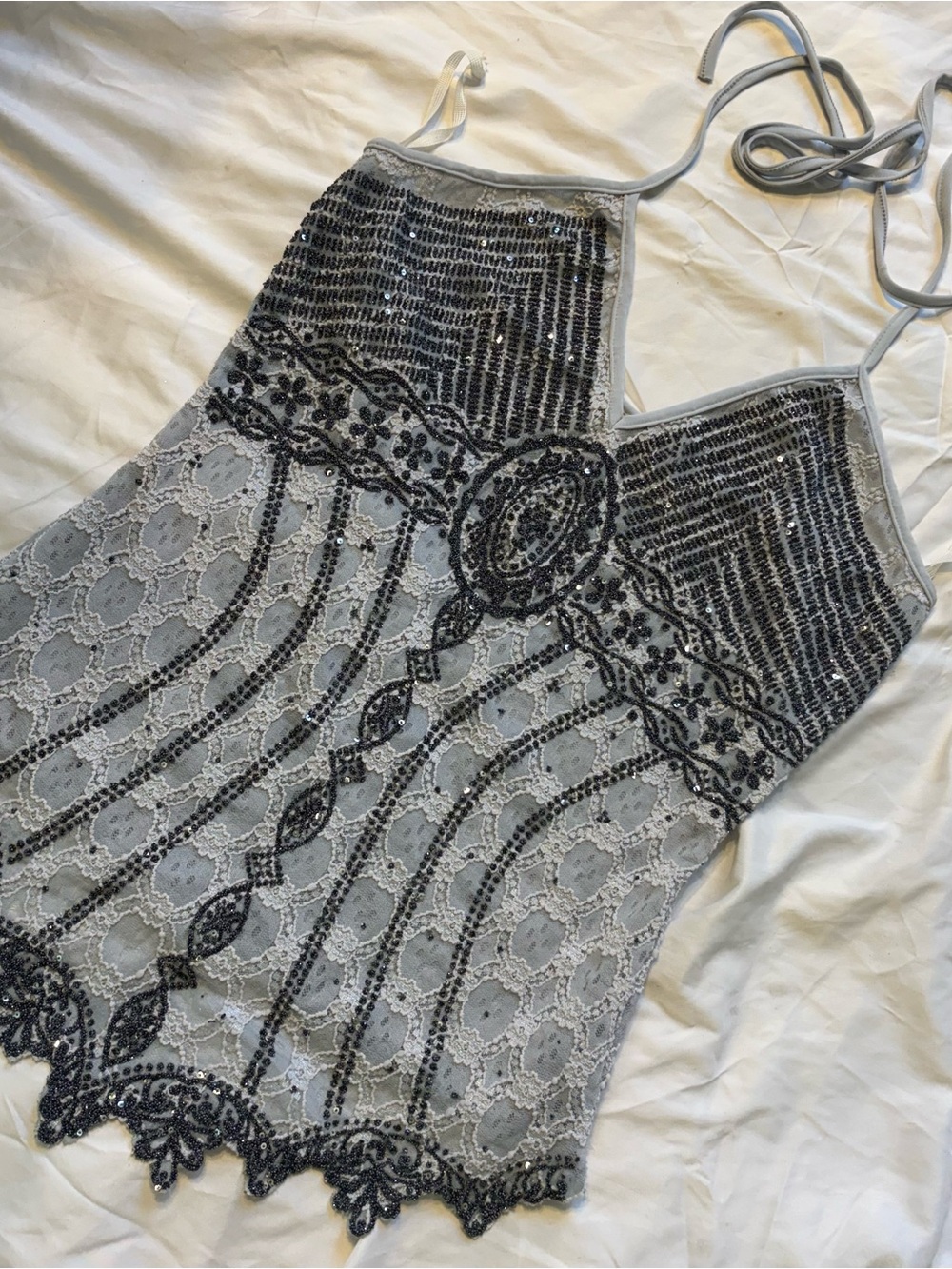 Whimsygoth Vintage Beaded Lace Halter Top
